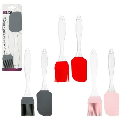 Kit Espátula De Pão Duro E Pincel Culinário De Silicone Cabo