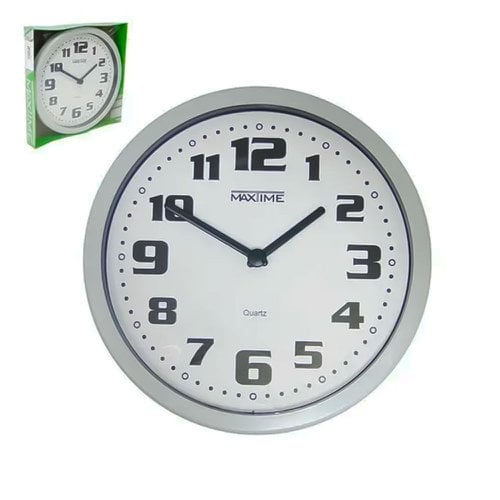 Relógio De Parede Redondo Cinza Analógico Arábico 24cm