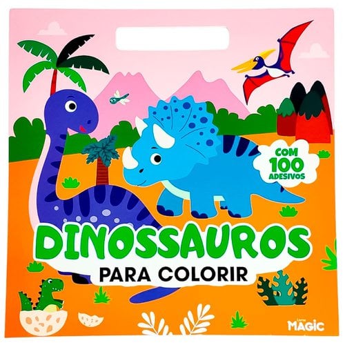 Livro De Colorir Dinossauro Infantil 28cm Com 100 Adesivos