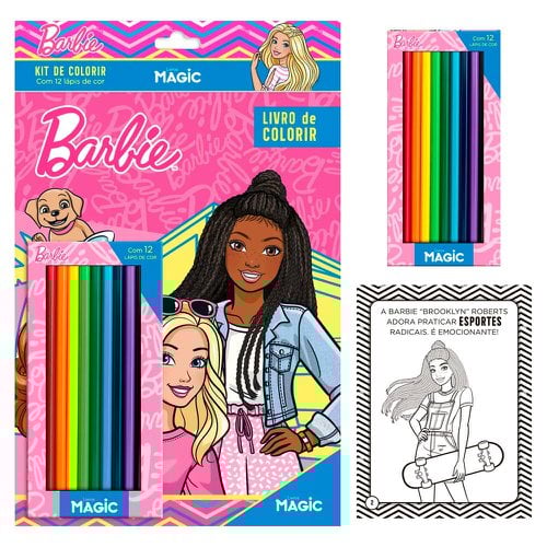 Livro Infantil De Colorir Barbie Com 12 Lápis De Cor