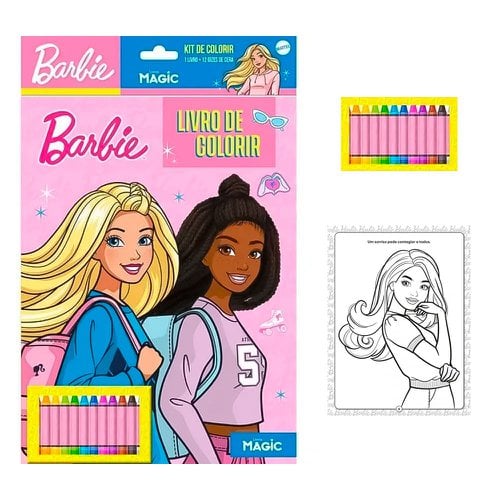 Kit Livro De Colorir Barbie Com 12 Giz De Cera