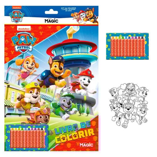Kit Livro De Colorir Patrulha Canina Com 12 Giz De Cera