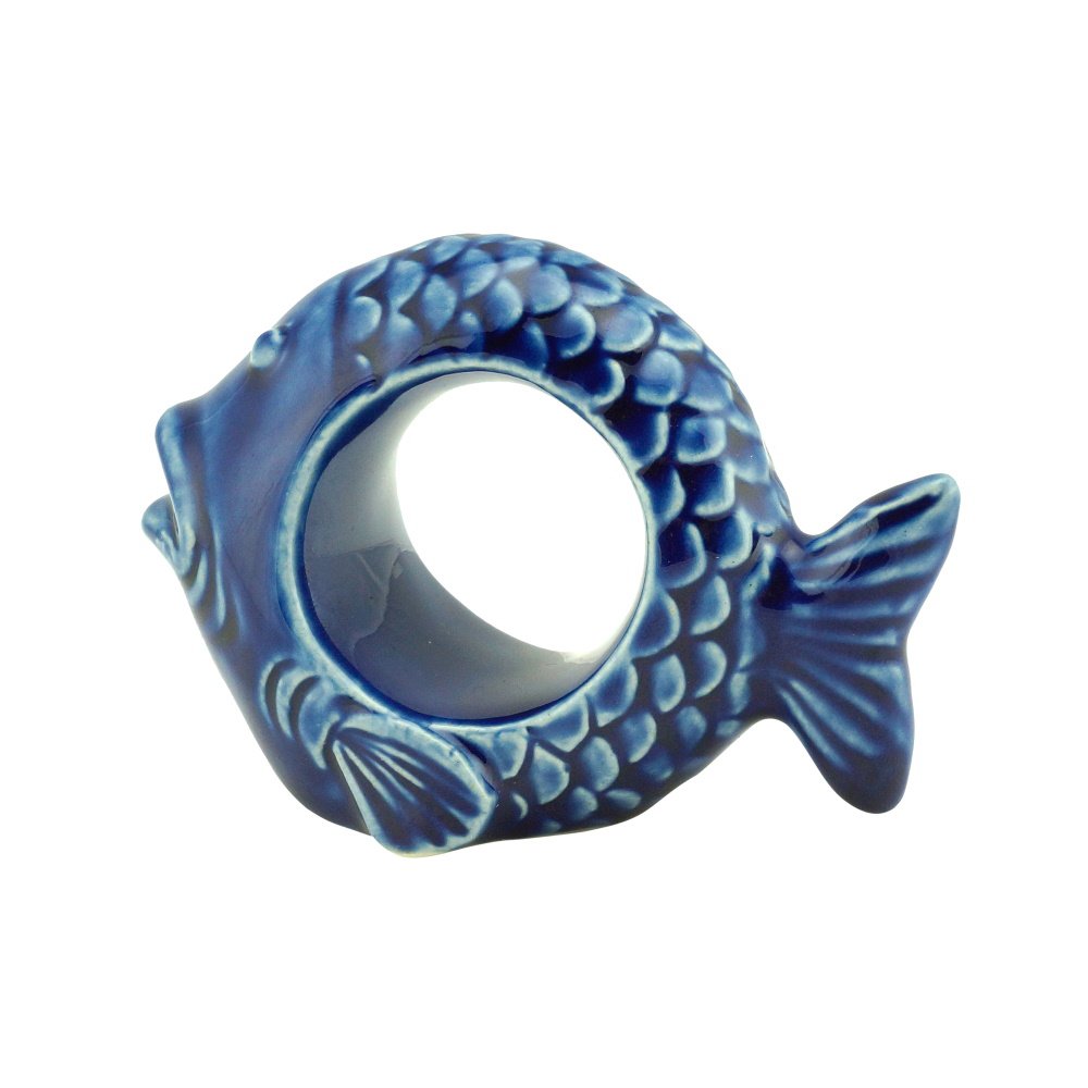 Jogos 2 pratos de peixes decorativos cerâmica ocean azul 28X13 CM