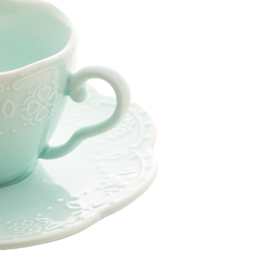 Jogo para Chá em Porcelana Branco com Azul - 14 peças