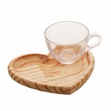 Xícara Chá com Pires Madeira Coração Pinus 190ml 13465 Woodart