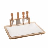 Jogo para Queijos com Bandeja de Bambu/Cerâmica e 4 Facas Inox com Cabo de Bambu 33x26,5cm 7147 Lyor