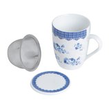 Caneca Porcelana com Tampa e Infusor Grécia Azul/Branca 310ml 2176 Lyor