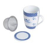 Caneca de Porcelana com Tampa e  Infusor Elsa Azul/Branca 310ml 2177 Lyor