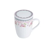 Caneca de Porcelana Com Tampa e Infusor Rose Rosa/Branca 310ml 2178 Lyor