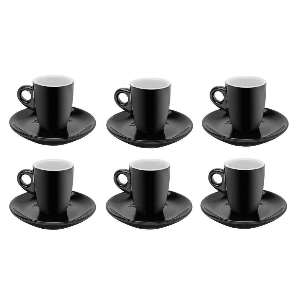 Jogo Xícara Café Porcelana com Pires Preto 6 peças 70 ml 26435