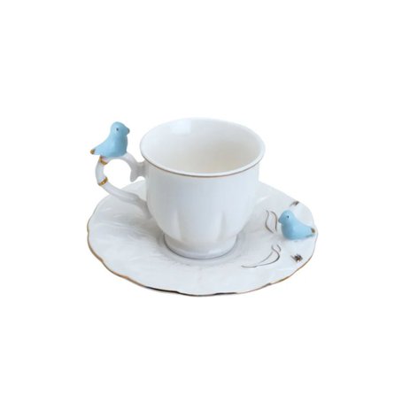 Jogo 6 Xícaras Café Porcelana com Pires Birds Round Plate Colorido 100ml 35471 Wolff