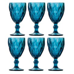 Jogo 6 Taças de Água de Vidro Diamond Azul 310ml 6502-6 Lyor