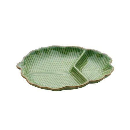 Prato Decorado Cerâmica Banana Leaf Verde 26,5x20x4cm Lyor 4125
