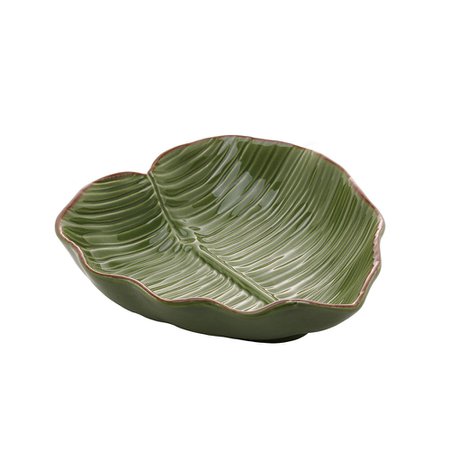 Prato Decorativo de Cerâmica Banana Leaf Verde 16x15,5x4,5cm Lyor 4495