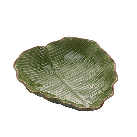 Prato Decorado de Cerâmica Banana Leaf Verde 23,5X22X6,5cm Lyor 4496