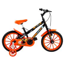 Bicicleta Infantil Spinossauro Colli Aro-16 Com Freios V-Brake e Rodas de Apoio Preto e Laranja