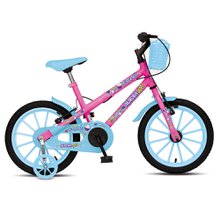 Bicicleta Infantil Aurora Fest Colli Aro-16 Com Freios V-Brake, Rodas de Apoio e Cestinha - Rosa e Azul