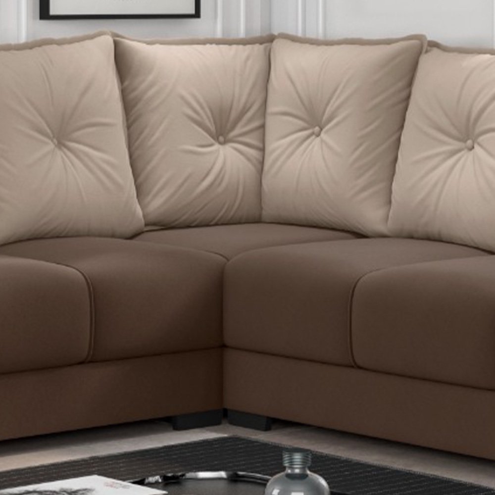 Sofá de Canto 2 e 3 Lugares Veludo Marrom e Capuccino Guarujá Besthouse