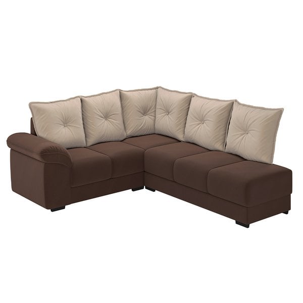 Sofá de Canto 2 e 3 Lugares Veludo Marrom e Capuccino Guarujá Besthouse