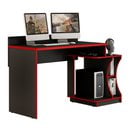 Mesa Gamer Para Computador Valdemóveis Escrivaninha Com Nichos Preto e Vermelho