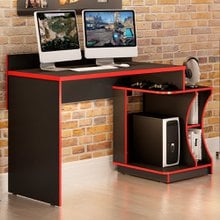 Mesa Gamer Para Computador Valdemóveis Escrivaninha Com Nichos Preto e Vermelho