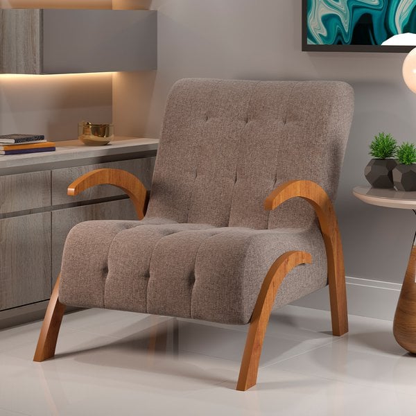 Poltrona Decorativa Linho Flower Viero Mel e Caqui Lojas Edmil