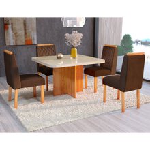 Conjunto Sala de Jantar Completa Mesa Tampo MDF Com Vidro 4 Cadeiras Naturalle Roma Bom Pastor