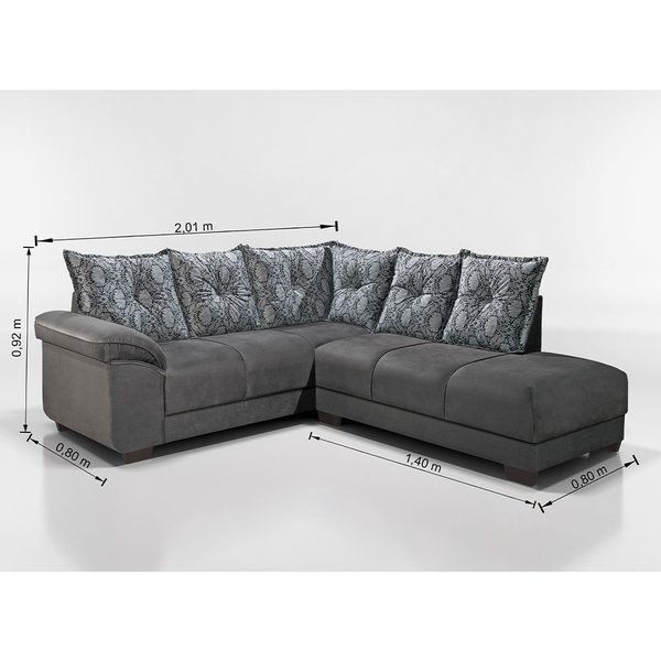 Sofá de Canto 3 e 3 lugares Suede Guarujá Edmil Cinza Lojas Edmil