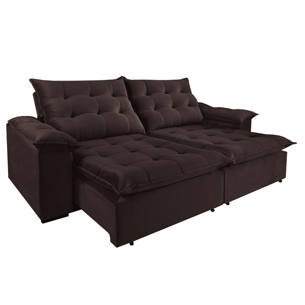 Sofá Retrátil e Reclinável 2 Lugares 2,50m Suede Maceió Bonato Marrom