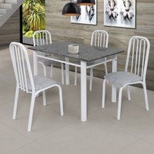 Conjunto de Mesa Com 4 Cadeiras Para Cozinha Tampo Retangular e Granito 1,20m Branco Sofia Ciplafe