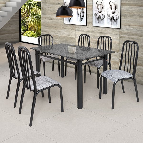 Conjunto de Mesa Com 6 Cadeiras Para Cozinha Tampo Retangular e