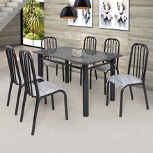 Conjunto de Mesa Com 6 Cadeiras Para Cozinha Tampo Retangular e Granito 1,50m Craqueado Sofia Ciplafe