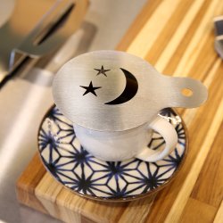 Estêncil Decorar Café/Cappuccino Inox Escovado Lua e Estrela