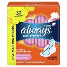 Absorvente Always Básico Super Proteção Suave com Abas com 32