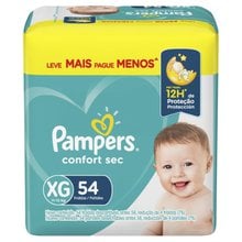 Fralda Infantil Pampers Confortsec Fortebag Tamanho XG com 54 Unidades