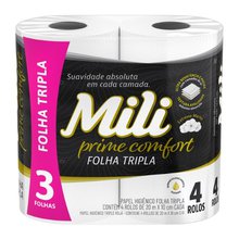 Papel Higienico Mili Prime Comfort Folha Tripla com 4 Rolos