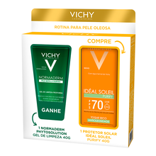 Vichy Idéal Soleil Purify Sem Cor FPS70 + Gel de Limpeza Normaderm Phytosolution 40G Kit