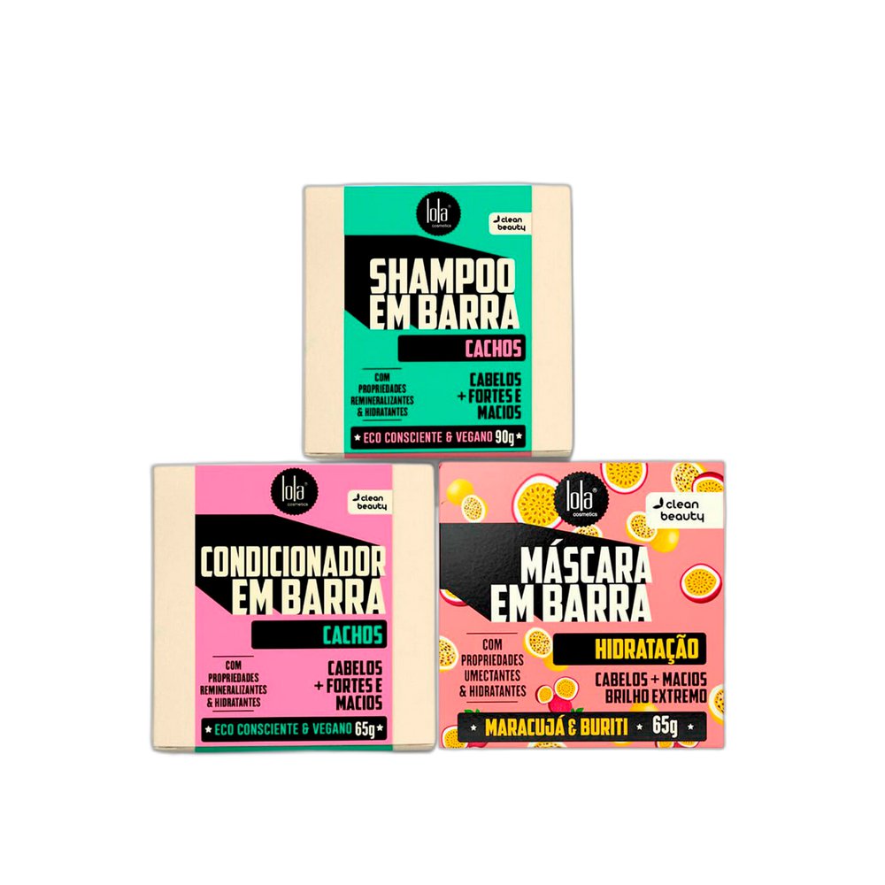 Kit Lola em Barra Shampoo Cachos + Condicionador Cachos + Máscara