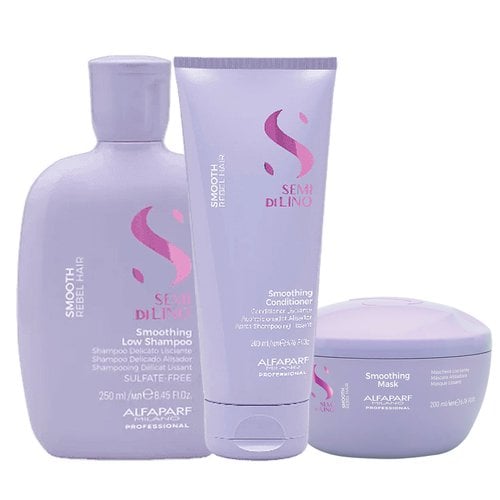 Kit Alfaparf Semi Di Lino Smoothing Smooth - Shampoo 250ml + Condicionador 200ml + Máscara 200ml