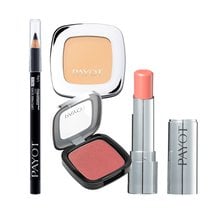 Kit maquiagem Payot Batom Hidratante Nude + Lápis de Olhos Preto + Pó Compacto Retinol Cor 20 + Blush Retinol Rosa Iluminado