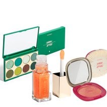 Kit maquiagem Niina Secrets Paleta Sombra Green + Lip Oil Shine Flowers Rosa Centifolia + Blush Compacto Marmorizado 01