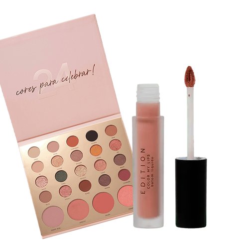 Kit maquiagem Océane Paleta Multiuso Celebrate + Batom Líquido Color My Lips Naked