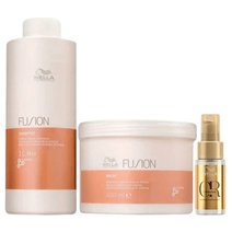 Kit Wella Fusion Shampoo 1L + Máscara 500ml + Óleo Oil Reflections 30ml