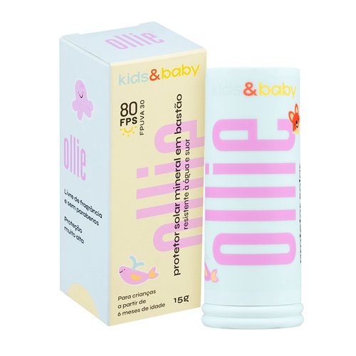Protetor Solar Infantil Ollie Stick Mineral 15G FPS 80