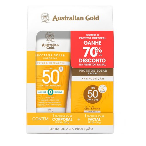 Kit Australian Gold Protetor Solar Corporal FPS50 200g + Facial FPS50 50g