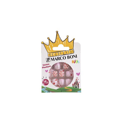 Unhas Postiças Infantil Autocolante Coração Kids Marco Boni com 24 unidades - Ref:9708