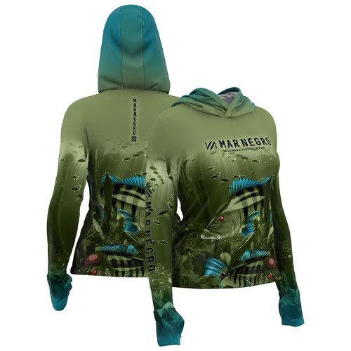 Camisa De Pesca X Protection Mar Negro Sublimada Tucuna Family Feminina UV50+