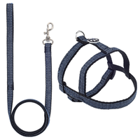 Conjunto Multipatas Guia e Peitoral Comum Jeans Preto para Cães - Tam.3