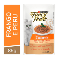 Racão Úmida Nestlé Purina Fancy Feast Sachê Casserole Com Frango E Peru Para Gatos Adultos - 85 G