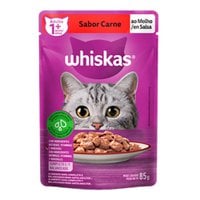 Ração Úmida Sachê Whiskas Sabor Carne ao Molho para Gatos Adultos – 85g